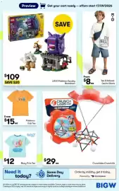 BIG W catalogue Page 2: LEGO Pokémon Spooky Showdown €109,00, Tee & Relaxed Denim Shorts €8,00