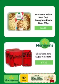 Morrisons leaflet week 38 Page 4: Morrisons italian meal deal bolognese pasta bake €5,00, Coca-Cola zero sugar €3,30