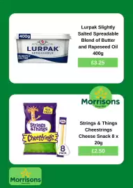 Morrisons leaflet week 38 Page 5: Lurpak slightly salted spreadable €3,25, Strings & Things cheestrings €2,50