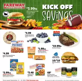 Fareway weekly ad week 38 Page 1: Usda choice boneless ribeyes €19,99, Nabisco Snack Crackers €2,99