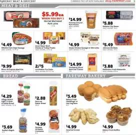 Fareway weekly ad week 38 Page 5: Shullsburg sliced american cheese €14,99, Oscar Mayer Beef, Cheese or Turkey Franks €4,99