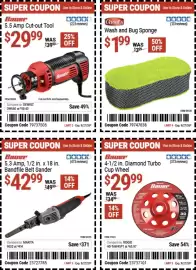 Harbor Freight Tools weekly ad Page 6: Grant's Wash and Bug Sponge €1,99, Bauer 4-1/2 in. Diamond Turbo Cup Wheel €29,99
