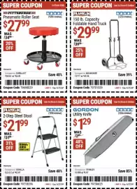 Harbor Freight Tools weekly ad Page 7: Franklin foldable hand truck €29,99, Pittsburgh pneumatic roller seat €27,99
