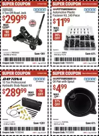 Harbor Freight Tools weekly ad Page 9: Badland 3 ton off-road jack €299,99, Pittsburgh oil pan with spout €4,99