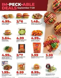 Hy-Vee weekly ad week 38 Page 13: Smart Chicken drumsticks or thighs value pack €1,99, Chicken griller patties €6,00