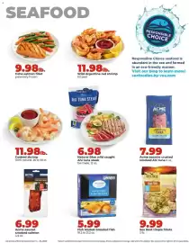 Hy-Vee weekly ad week 38 Page 14: Natural Blue wild caught Ahi tuna steak €6,98, Wild Argentine red shrimp €11,98