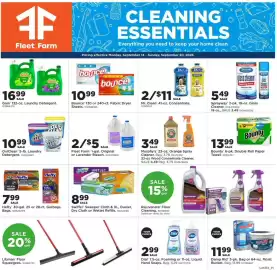Mills Fleet Farm weekly ad week 38 Page 1: Mr. Clean 41-oz. Concentrate €11,00, Bounce fabric dryer sheets €10,99