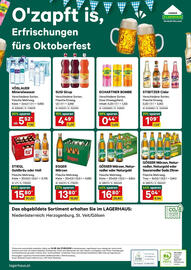 Lagerhaus Flugblatt Seite 8: Egger Märzen €13,80, Stiegl Goldbräu oder Hell €15,80