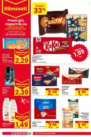 Volantino Despar Pagina 16: 3 Snack Kit Kat assortiti o 3 Smarties o 3 Lion Nestlé €1,99, Wafer assortiti Loacker €2,69