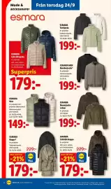 Lidl reklamblad vecka 39 Sida 23: Esmara Bomerjacka velour €199,00, Esmara men bomberjacka €199,00