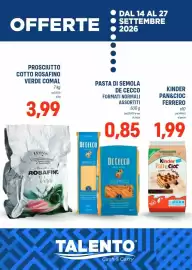 Volantino Talento Professional Store Pagina 1: Kinder Pan e Cioc €1,99, Pasta di semola De Cecco €0,85