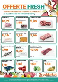 Volantino GrosMarket settimana 38 Pagina 1: Cotolette di pollo Martini €3,69, Hamburger di Fassone Piemonte €1,99