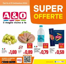 Volantino A&O Pagina 1: Granarolo latte piacere leggero €0,79, Barilla pasta di semola €0,59