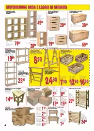 Volantino Mondo Brico Pagina 4: Sgabello in pino grezzo quadrato €14,90, Cantinetta in pino €29,90