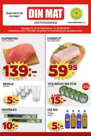 Din Mat reklamblad vecka 38 Sida 1: Dufa kycklingpastej med vitlök €15,00, Drickglas €5,00