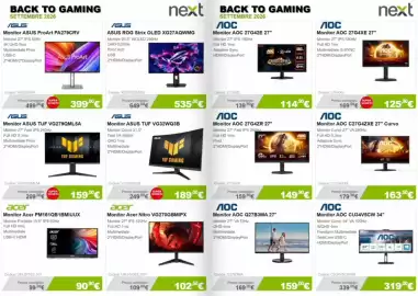 Volantino Next Pagina 3: Monitor ASUS TUF VG279QML5A €159,00, Monitor AOC CU34V5CW 34" €319,00