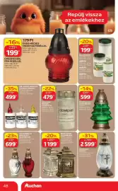 Auchan akciós újság hét 38 Oldal 48: Fenyő alakú üvegmécses €599,00, MOTÍVUMOS ÜVEGMÉCSES €1.199,00