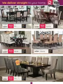 Bradlows catalogue Page 6: Knight Table + 8 Knight Chairs €26.499,95, Willow 7 Piece Dining Room Suite €13.999,95