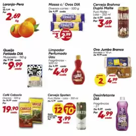 Tabloide Dia Página 4: Malte - cerveja brahma duplo €3,69, Uau - limpador perfumado €4,49