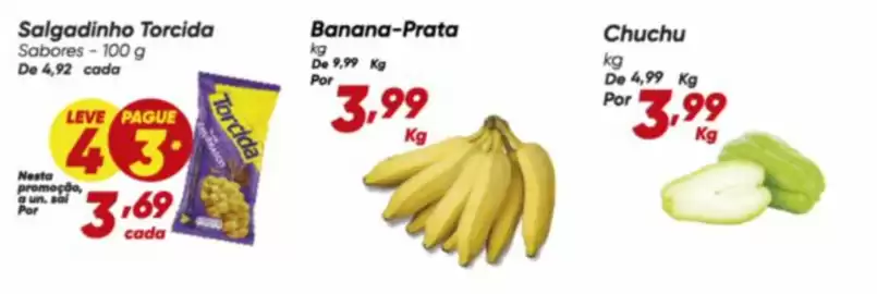 Tabloide Dia Página 9: Torcida - salgadinho €3,69, De - chuchu €3,99