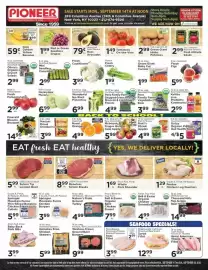 Pioneer Supermarkets weekly ad week 38 Page 1: Demakes Bros. Chicken Skewers €5,99, Hass Avocados €0,79