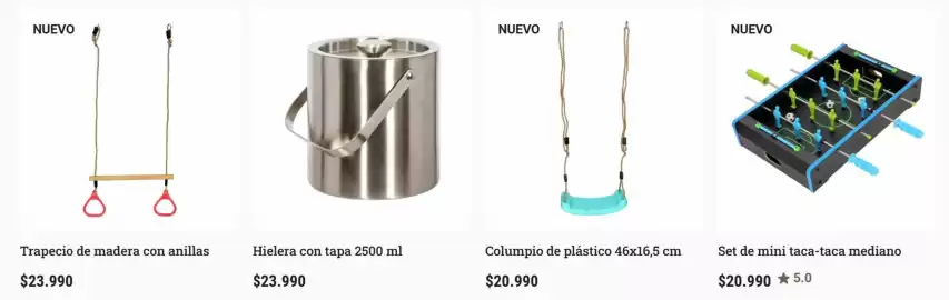 Catálogo Casaideas Página 4: Trapecio de madera con anillas €23.990,00, Hielera con tapa 2500 ml €23.990,00