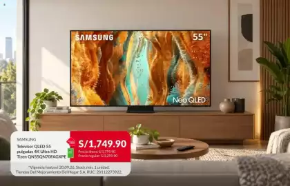 Catálogo Sodimac semana 38 Página 3: Samsung Televisor QLED 55 pulgadas 4K Ultra HD Tizen QN55QN70FAGXPE €1.749,90