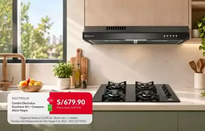 Catálogo Sodimac semana 38 Página 5: Electrolux Combo Electrolux Encimera 4H + Campana 60cm Negro €679,90