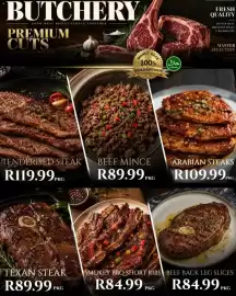 Take 'n Pay catalogue Page 4: Beef back leg slices €84,99, Tenderised steak €119,99
