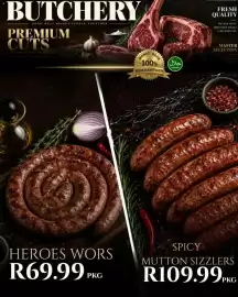 Take 'n Pay catalogue Page 5: Heroes Wors €69,99, Spicy Mutton Sizzlers €109,99