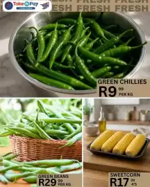 Take 'n Pay catalogue Page 15: GREEN BEANS €29,99, Sweetcorn €17,99