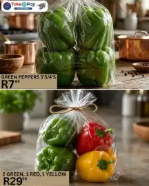 Take 'n Pay catalogue Page 16: Green Peppers 3'S/4'S €7,99, Bell Peppers Assorted €29,99