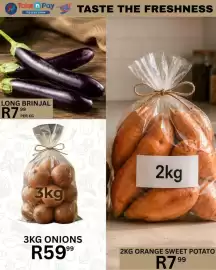 Take 'n Pay catalogue Page 18: LONG BRINJAL €7,99, 3KG ONIONS €59,99