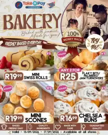 Take 'n Pay catalogue Page 5: Mini swiss rolls €19,99, Chelsea buns €16,99