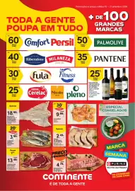 Folheto Continente semana 38 Página 1: Costeletas de vitelão (balcão de atendimento) €13,49, Perna de frango continente €2,49