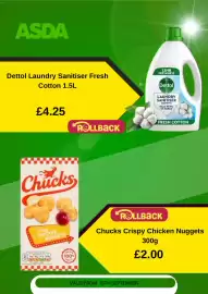 Asda leaflet week 38 Page 3: Chucks crispy chicken nuggets €2,00, Dettol laundry sanitiser fresh cotton €4,25