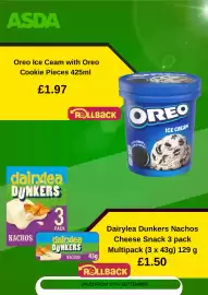 Asda leaflet week 38 Page 5: Oreo ice cream with oreo cookie pieces €1,97, Dairylea dunkers nachos cheese snack €1,50