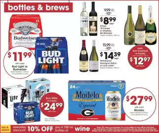 Kroger weekly ad week 38 Page 13: Bud, Miller or Coors €24,99, Chloe, 19 Crimes or Chateau Ste Michelle €8,99