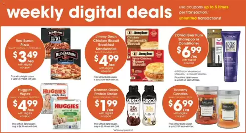 Fry's weekly ad week 38 Page 3: Red Baron Pizza €3,49, L'Oréal Ever Pure Shampoo or Conditioner €6,99