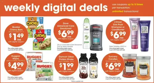 Mariano's weekly ad week 38 Page 5: Quaker chewy bars €1,49, Dove Advanced Care Deodorant €6,99