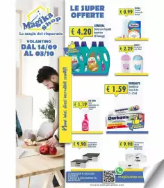 Volantino Magika Shop Pagina 1: Durban's Dentifricio Total Activ €1,59, Cassetto porta capsule Michelangelo €9,90
