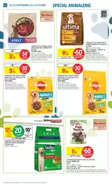 Catalogue Intermarché page 34: Purina One €3,29, Ultima croquettes pour petit chien adulte au poulet €9,99