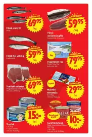 Nya Pulsen reklamblad vecka 38 Sida 5: Ica makrill i tomatsås €29,95, Ica tonfisk €15,00