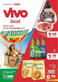 Volantino Vivo Supermercati Pagina 1: Birra Tuborg Fresca come alla Spina €1,79, Biscotti classici Mulino Bianco €0,95