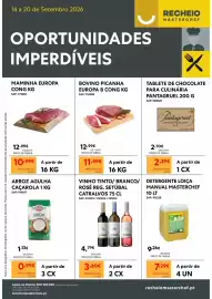 Folheto Recheio semana 38 Página 1: Vinho tinto/branco/rosé reg. setúbal catralvos €3,60, Maminha europa €10,99