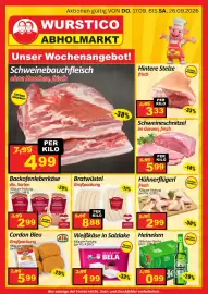 Wurstico Flugblatt Seite 1: Hühnerflügerl frisch €2,99, Hintere Stelze frisch €3,33