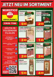 Wurstico Flugblatt Seite 9: Salami Rustic €1,49, Bacon geschnitten CRIS-TIM €2,69