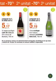 Folleto BonpreuEsclat Página 14: Heretat LACRIMA BACCUS €5,19, Cap de Colla vi negre ecològic €5,17