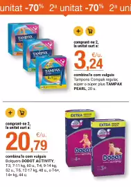 Folleto BonpreuEsclat Página 15: Dodot activity €20,79, Tampax pearl compak €3,24