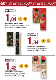 Folleto BonpreuEsclat Página 32: Gallo pasta integral espaguetis o macarrons €1,42